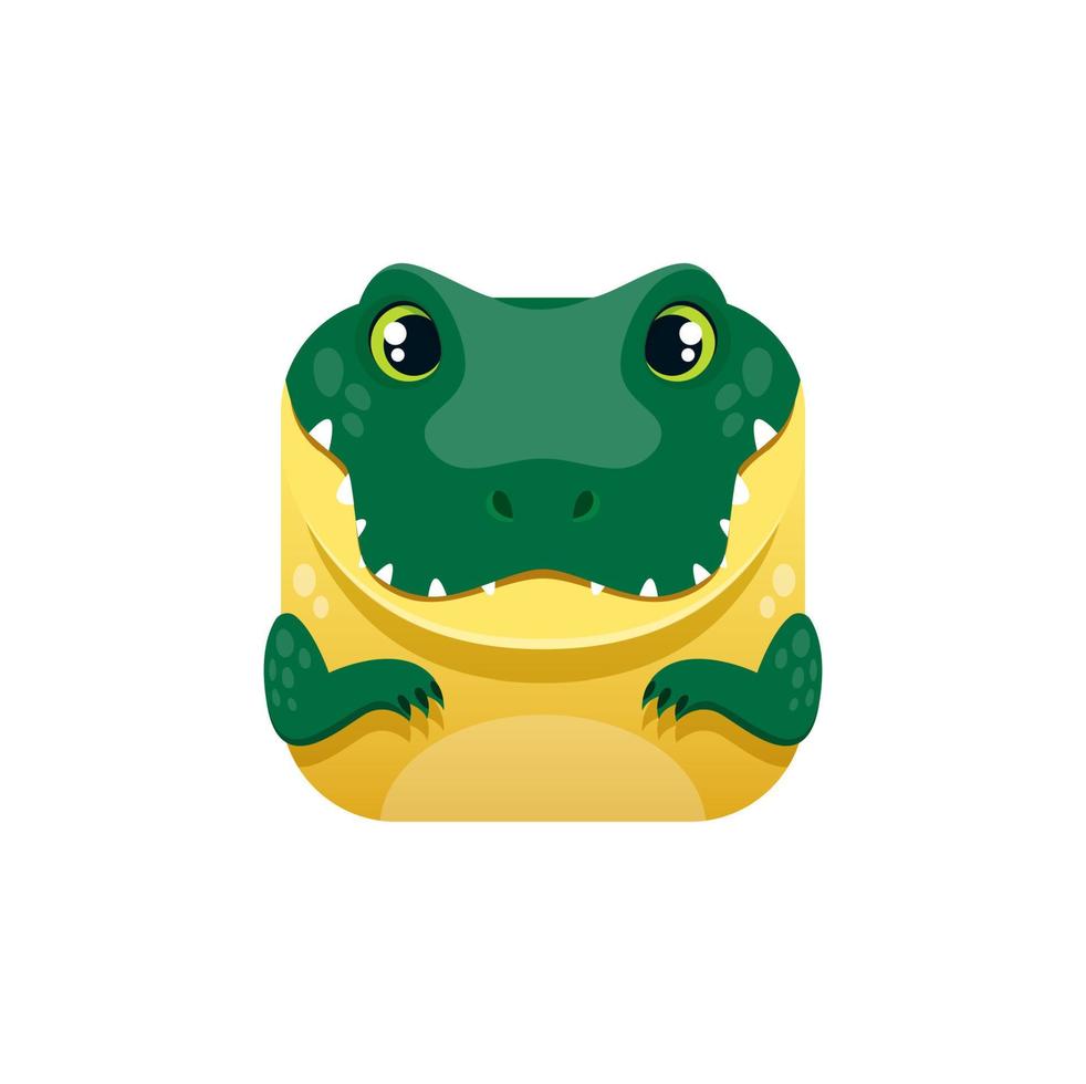Cartoon crocodile kawaii square animal, alligator vector