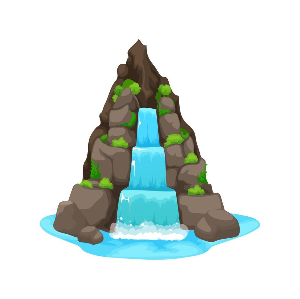 Cartoon waterfall and water cascade fall from rock vector