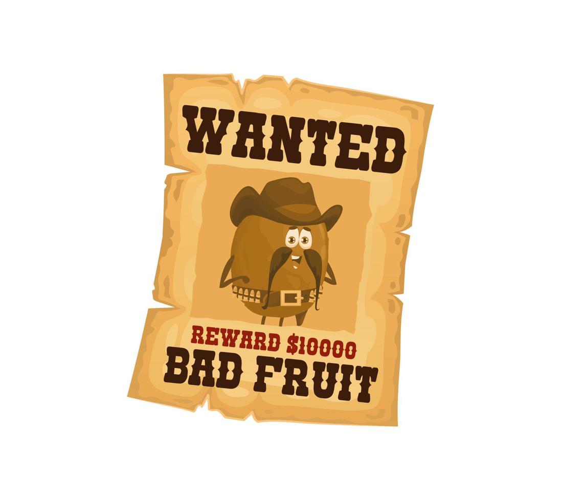 Western wanted poster with kiwi cowboy character vector