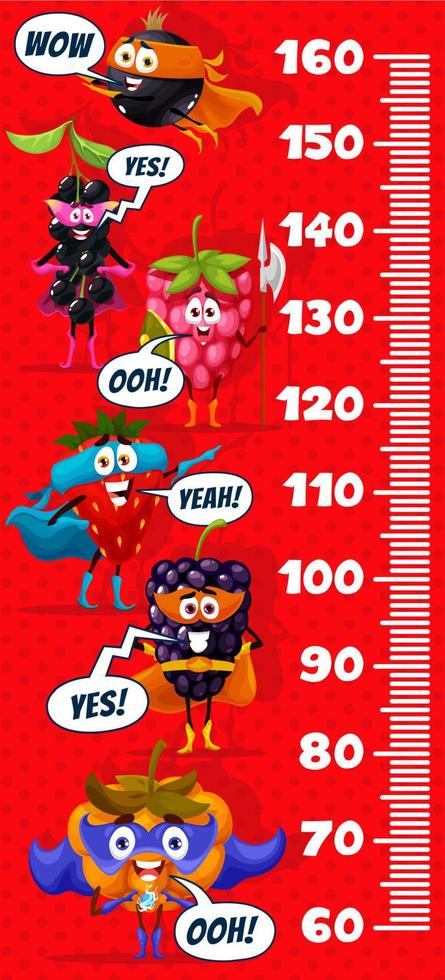 Kids height chart ruler cartoon superhero berry vector