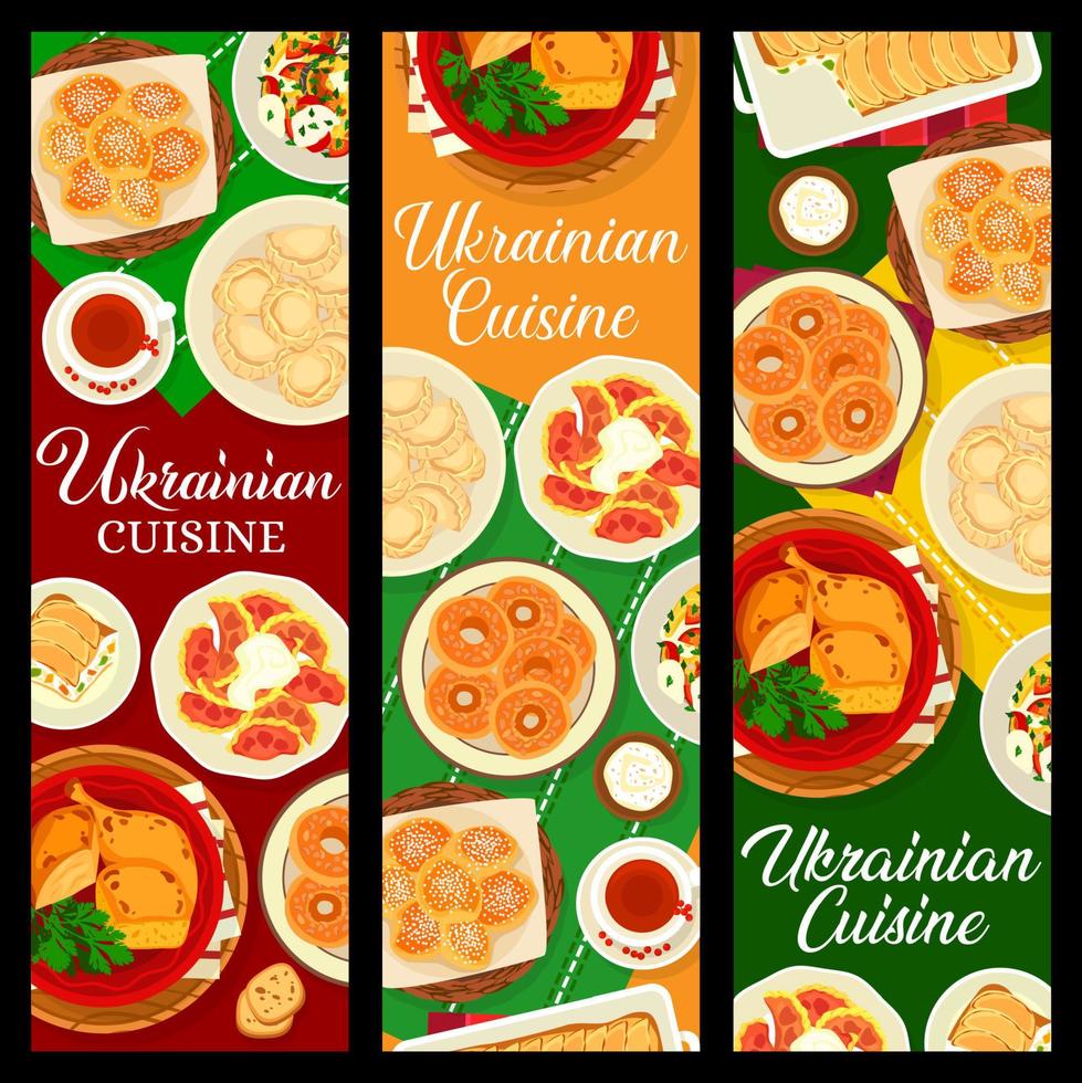 pancartas de comida de la cocina ucraniana, carne, pescado, verduras vector