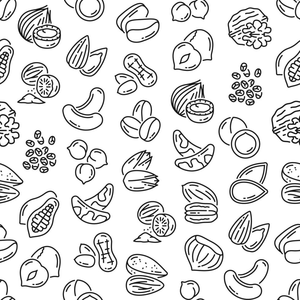 Outline nuts and seeds snacks seamless pattern vector