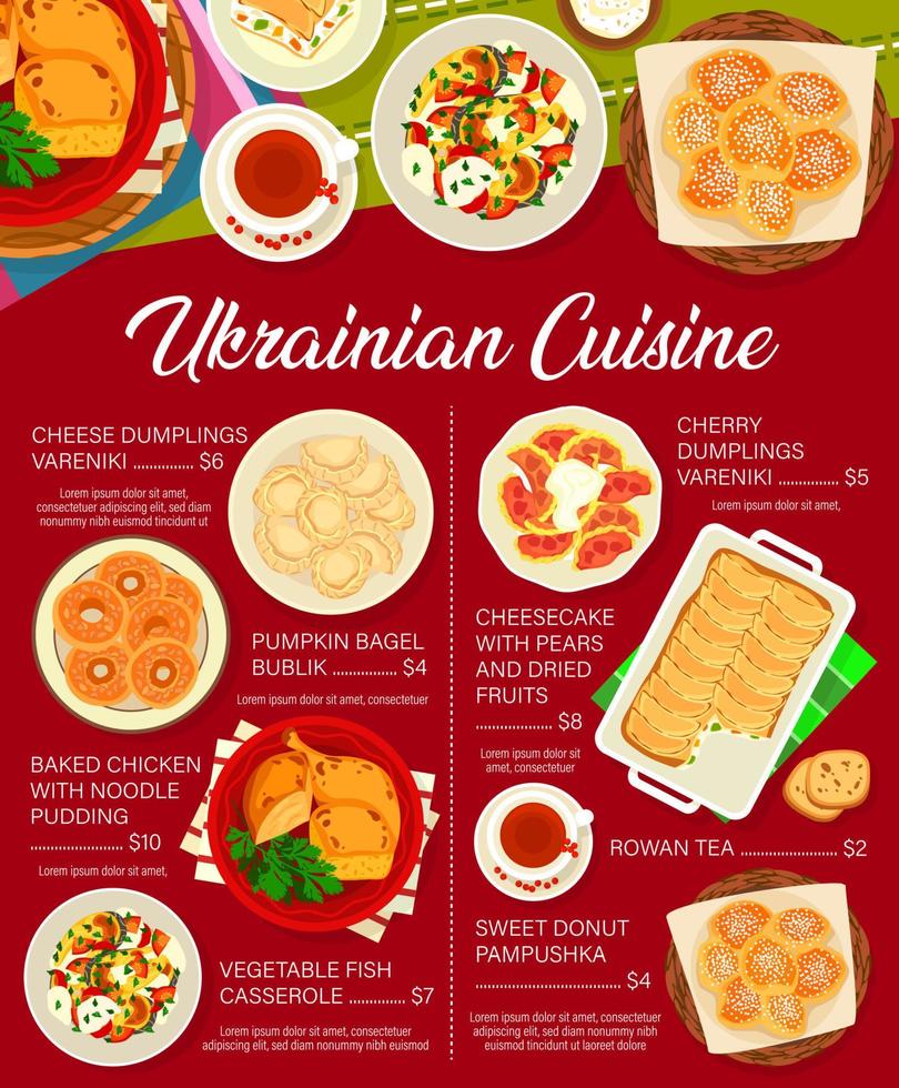 Ukrainian cuisine menu, traditional food, dessert vector