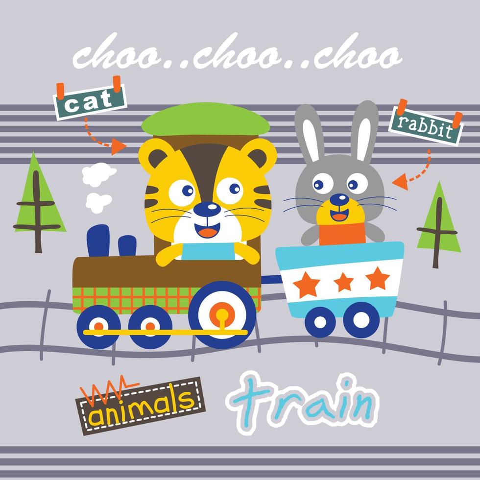 animals train funny cartoon vector