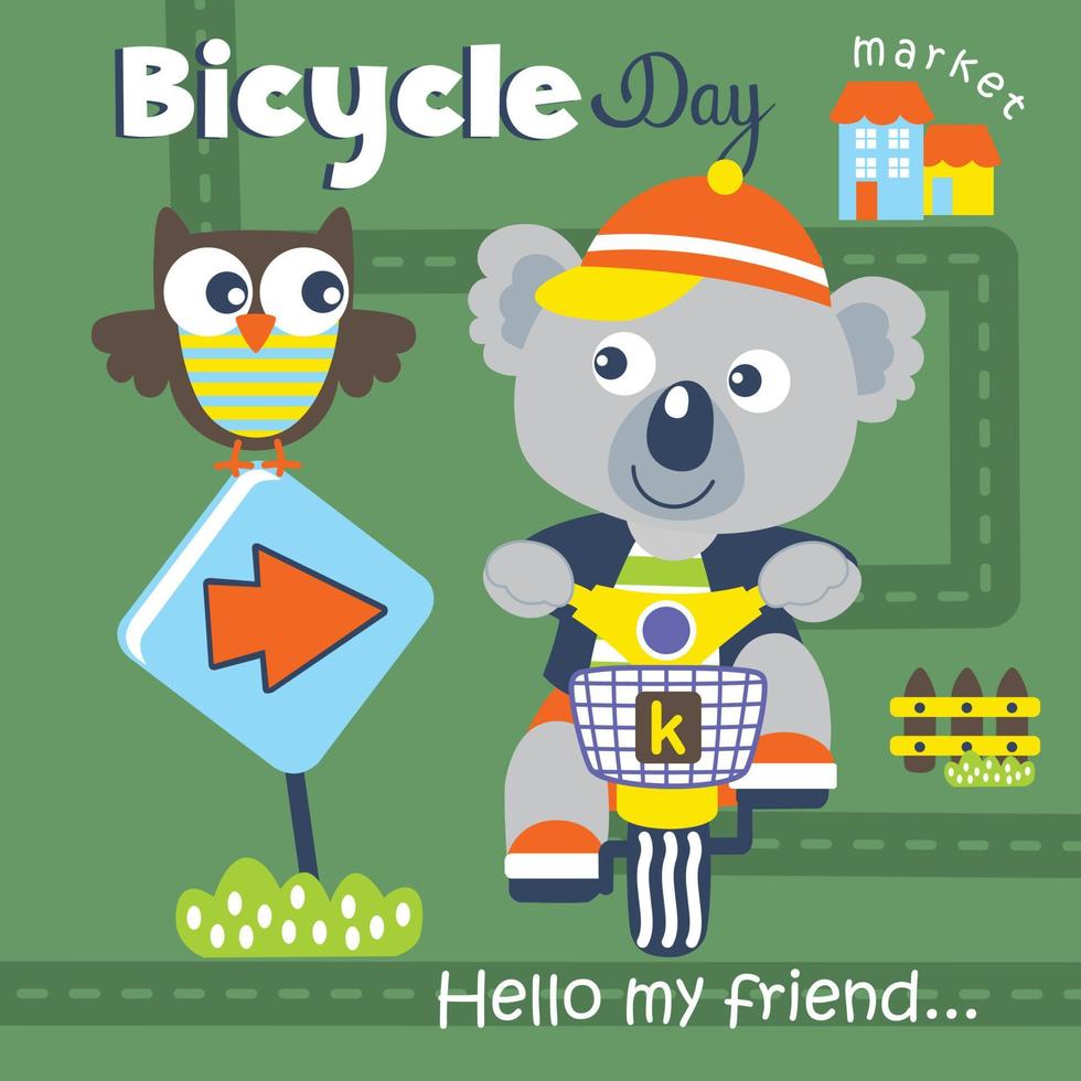 koala andar en bicicleta gracioso animal dibujos animados vector
