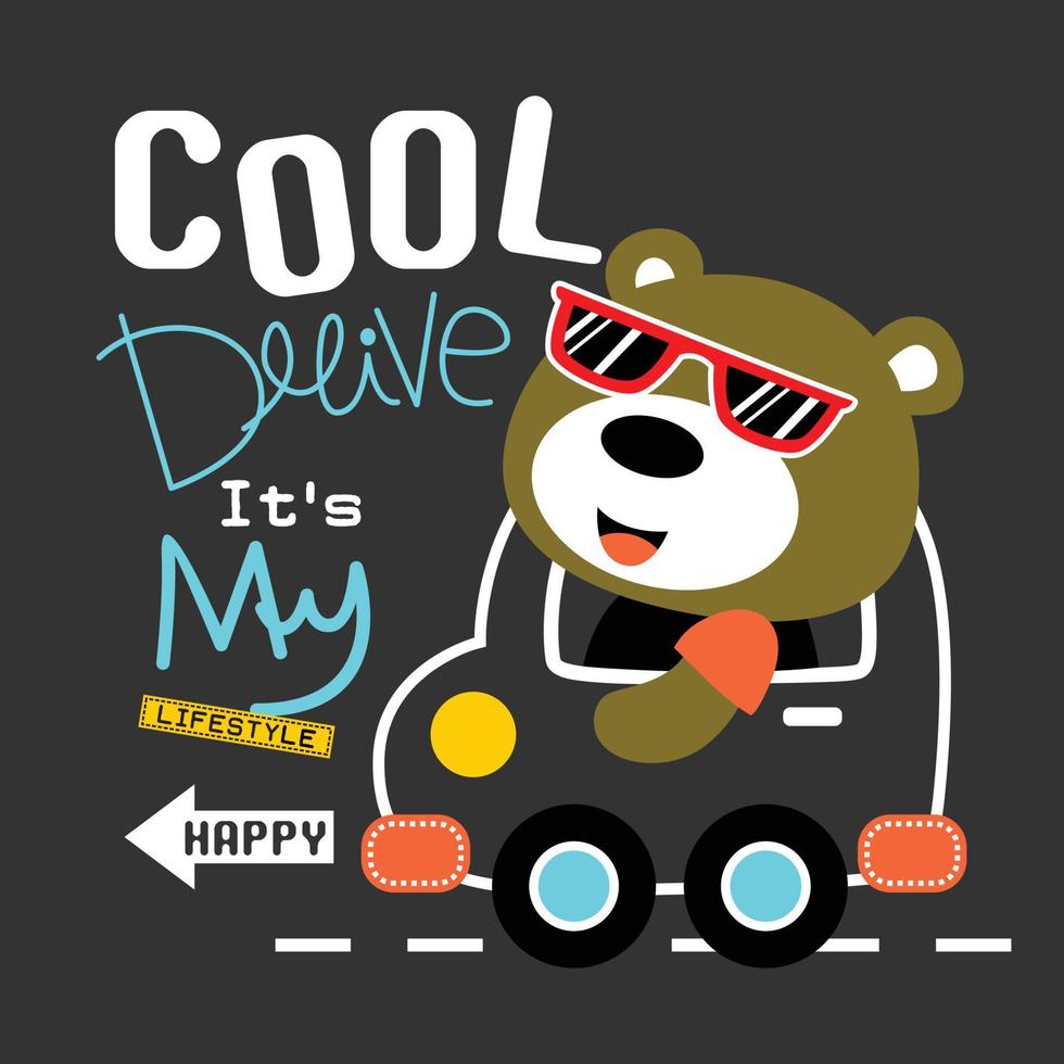 cool bear driving a car funny animal cartoon vector