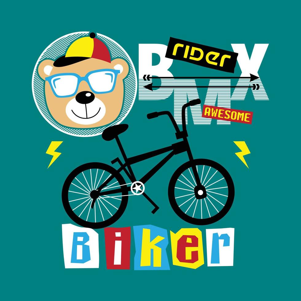 bear and bmx rider funny animal cartoon vector