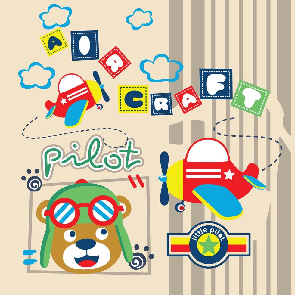 bear the pilot funny animal cartoon vector