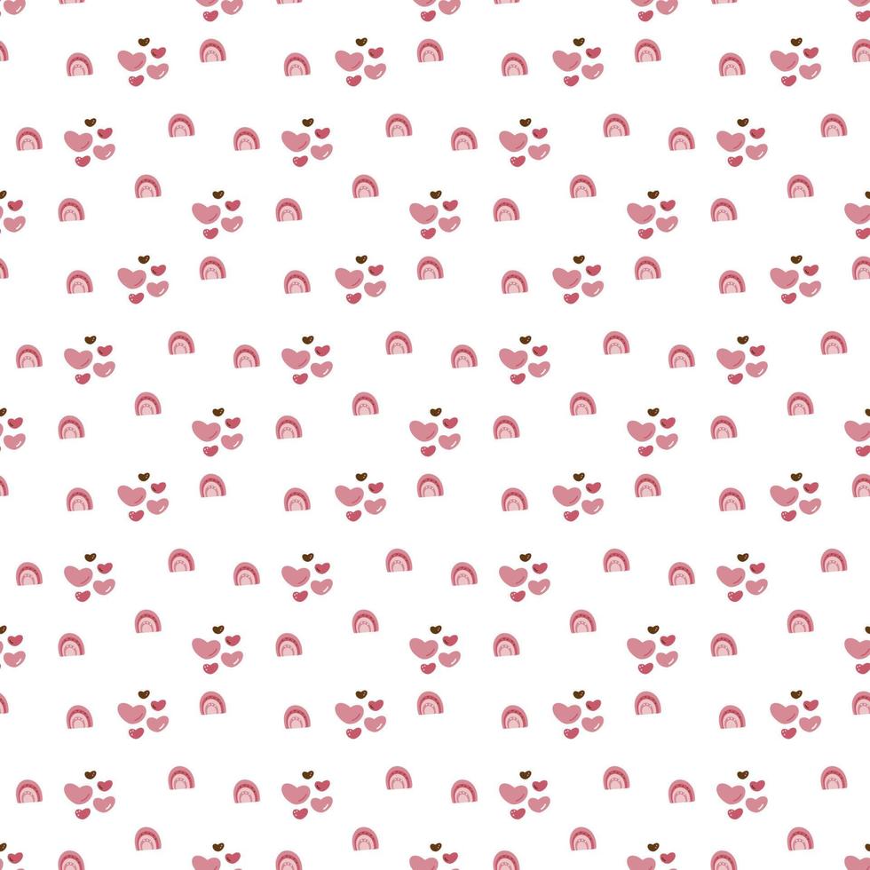 Heart pattern2. Seamless pattern with cute hearts and rainbows. Doodle cartoon color vector illustration.
