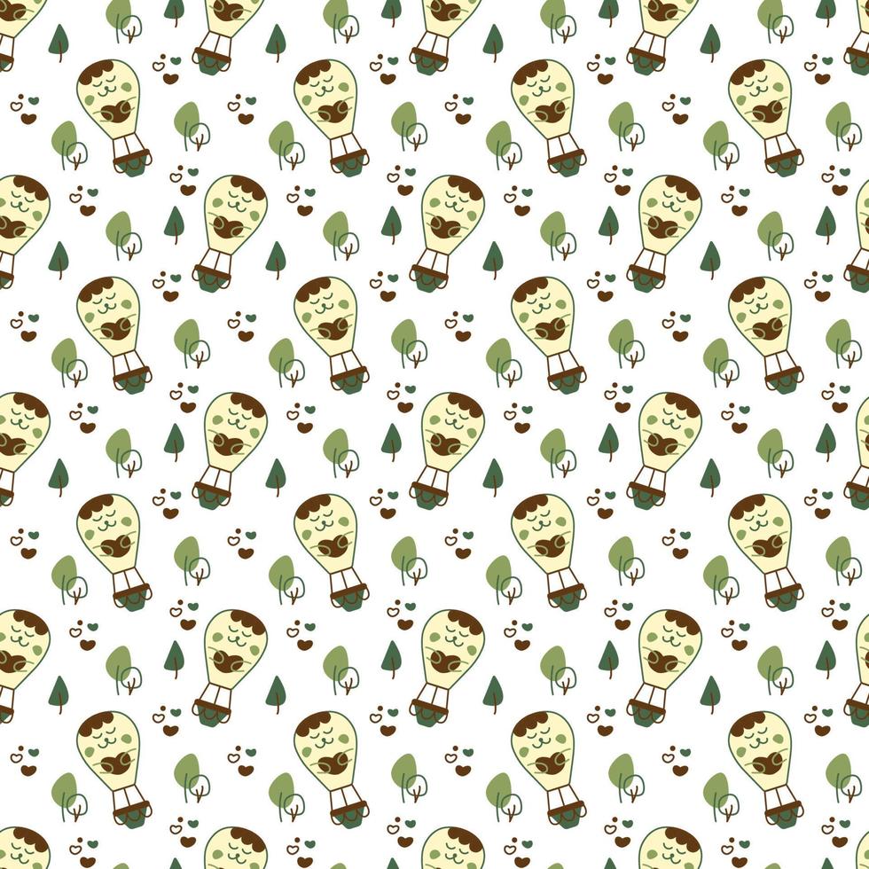 Aerostat pattern2. Seamless pattern with cute aerostat character. Doodle cartoon color vector illustration.