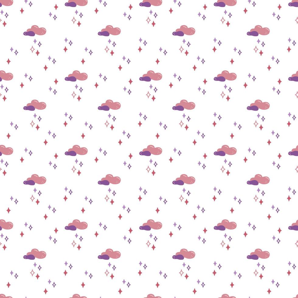 Cloud and stars pattern1. Seamless pattern with cute stars and clouds. Doodle cartoon color vector illustration.