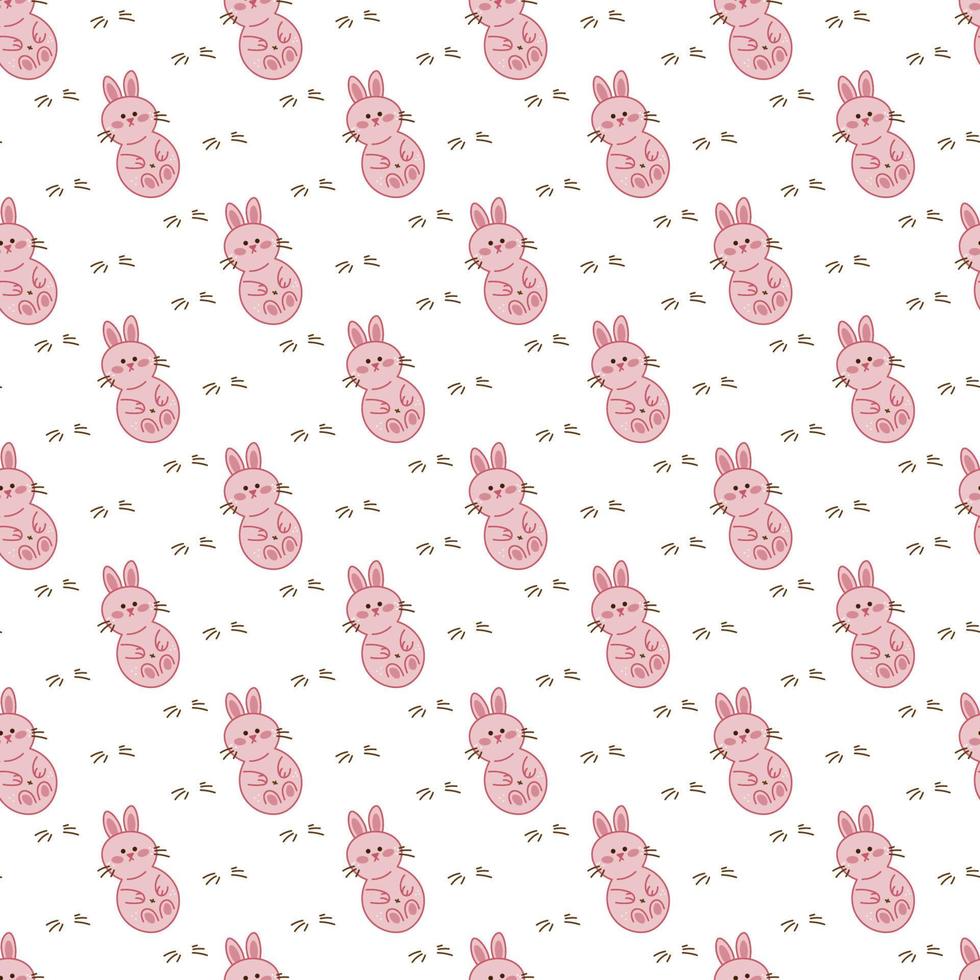 Rabbit pattern3. Seamless pattern with cute rabbits. Doodle cartoon color vector illustration.