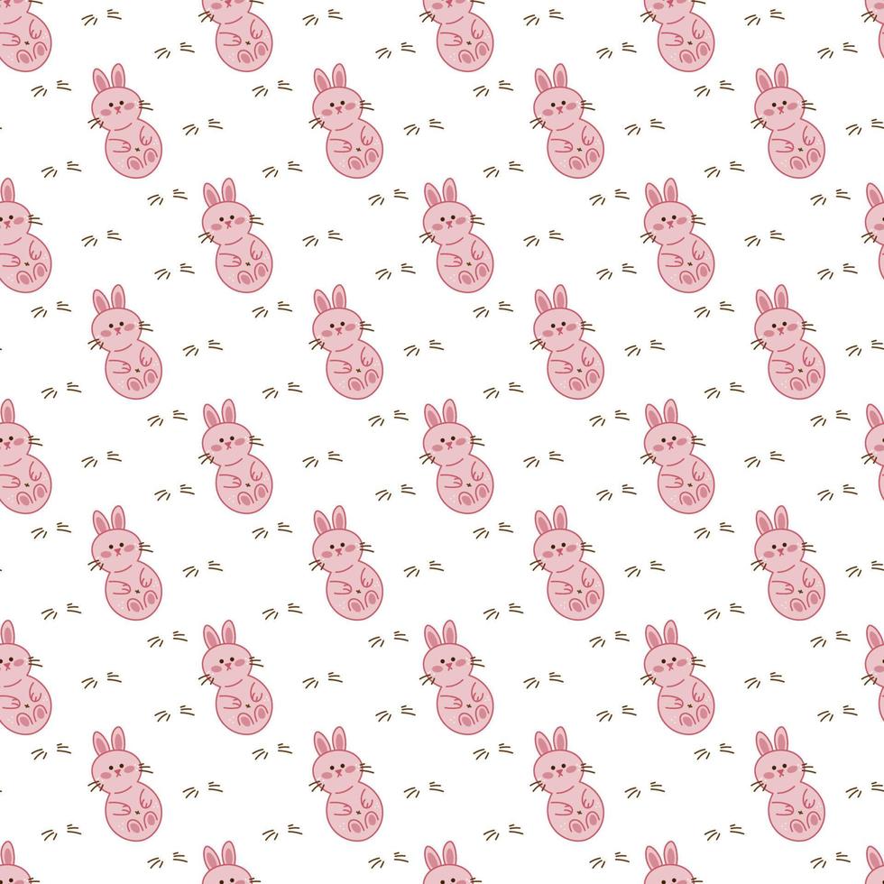 Rabbit pattern3. Seamless pattern with cute rabbits. Doodle cartoon color vector illustration.