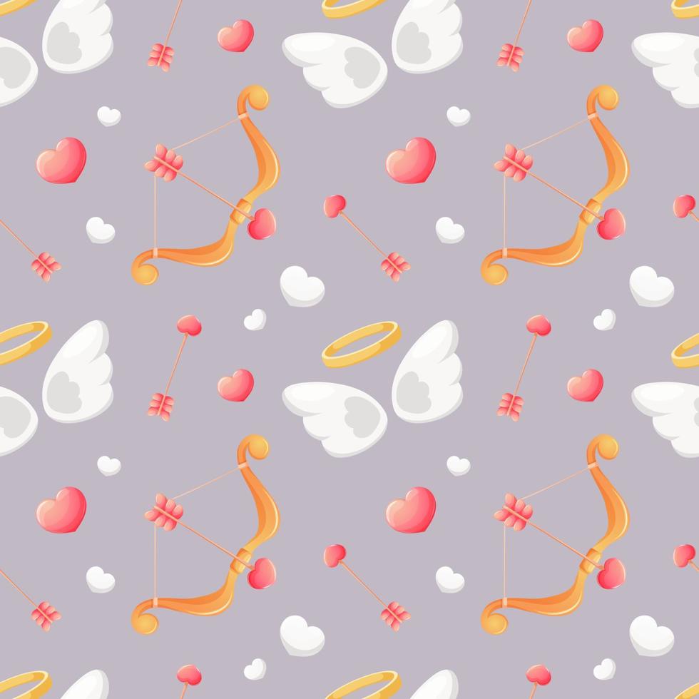 Pattern with cartoon angel wings, cupid's bow and arrows for kids vector