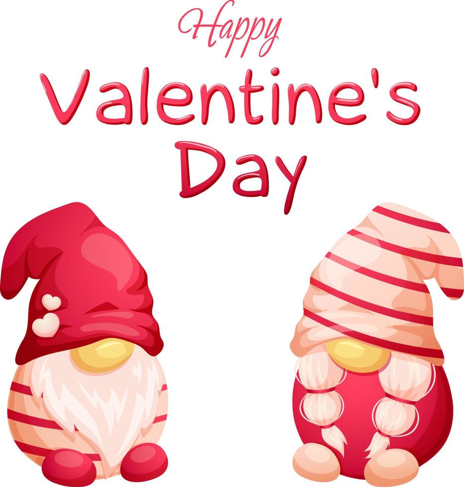 gnomos escandinavos de dibujos animados y feliz día de san valentín sobre fondo transparente vector