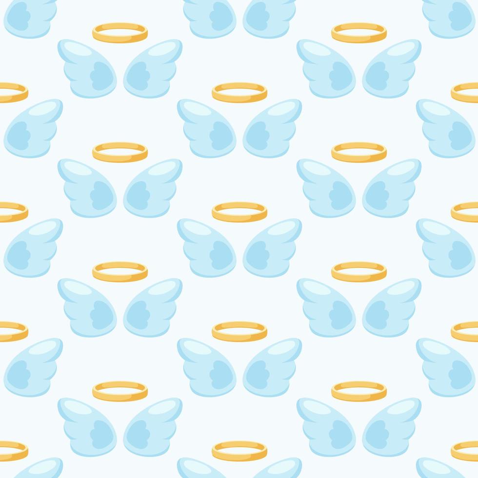 Pattern with cartoon angel wings and a halo for kids on a white background vector