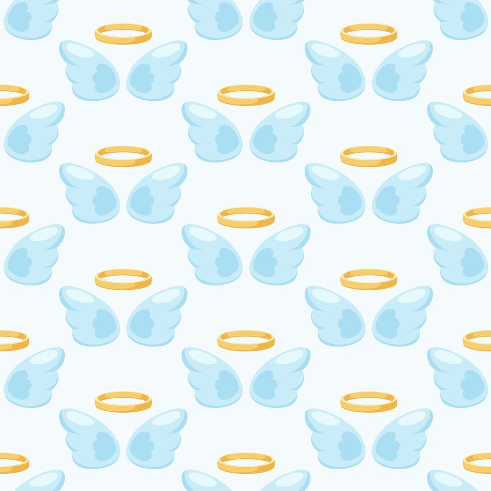 Pattern with cartoon angel wings and a halo for kids on a white background vector