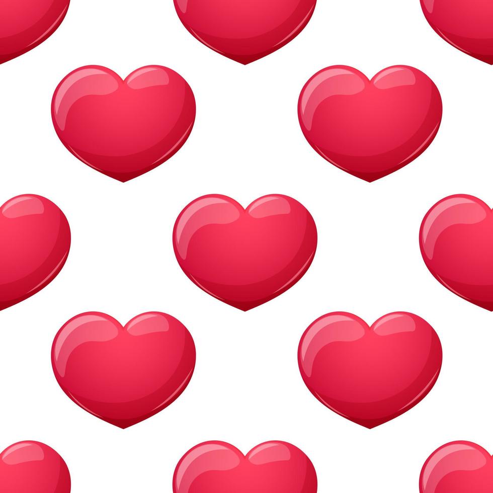 Pattern with cartoon red hearts on white background vector