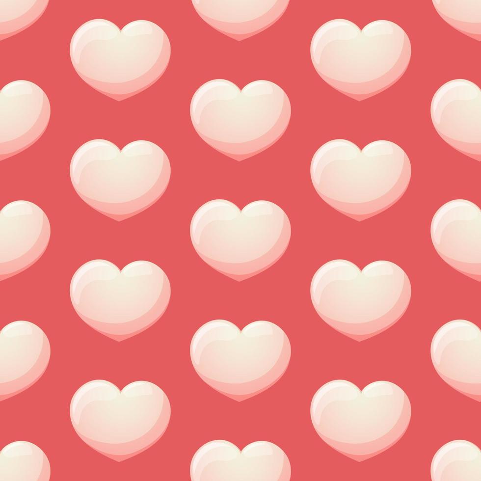 Pattern with cartoon pink and white hearts on red background vector