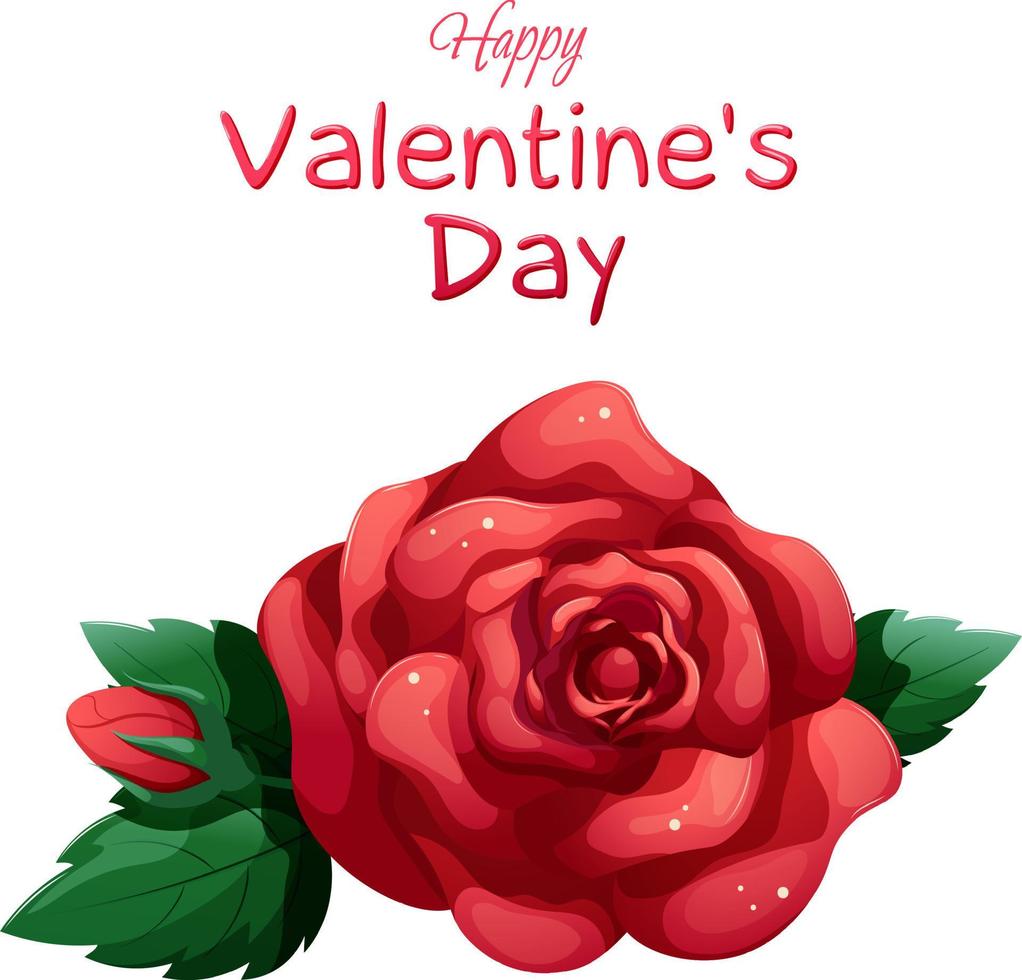 Cartoon rose and happy Valentine's day inscription on transparent background vector