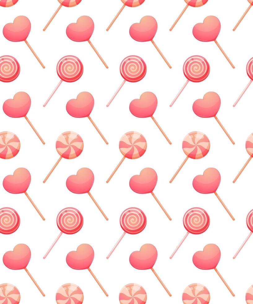 Pattern with pink lollipops, sweets for Valentine's Day on white background vector