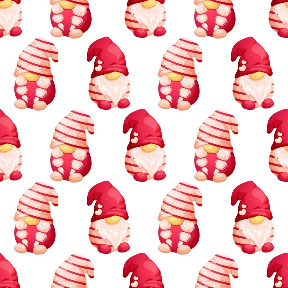 Pattern with cartoon Scandinavian gnomes on Valentine's Day on white background vector