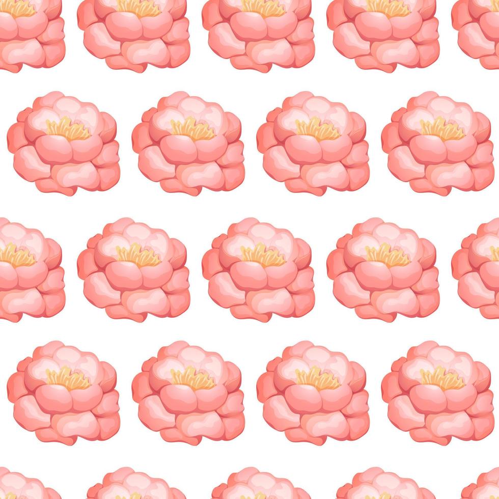 Pattern with cartoon pink peony on white light background vector