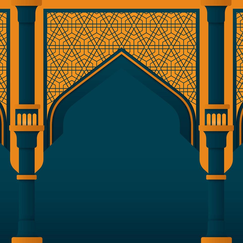 diseño de fondo islámico en diseño verde y amarillo para diseño de plantilla de ramadán o eid vector