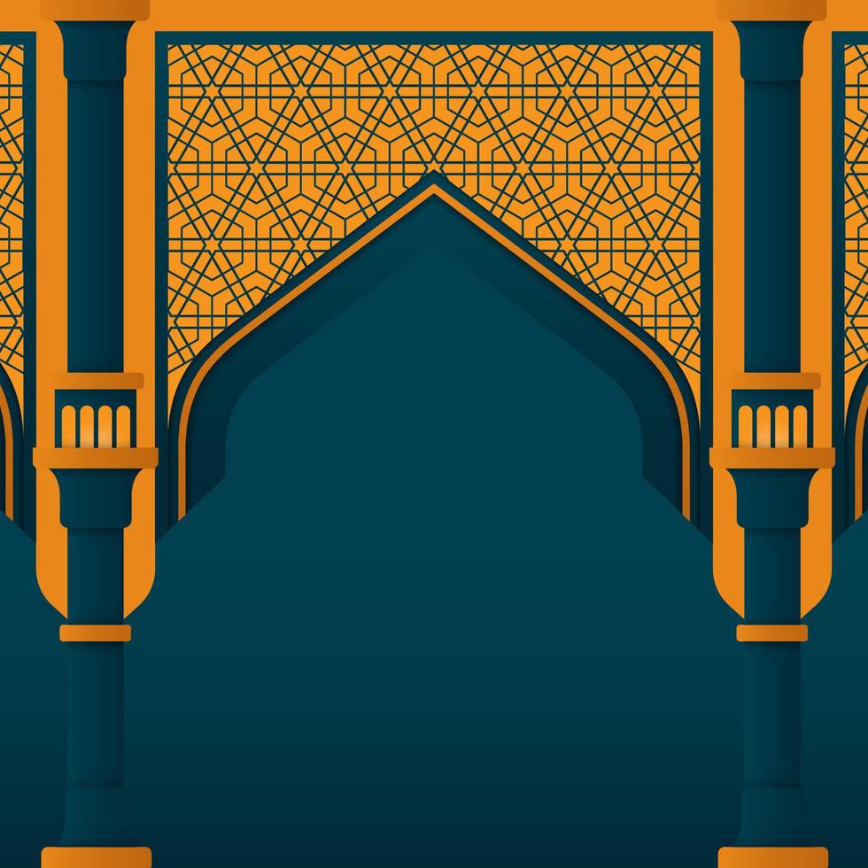 Islamic background design in green and yellow design for ramadan or eid template design vector