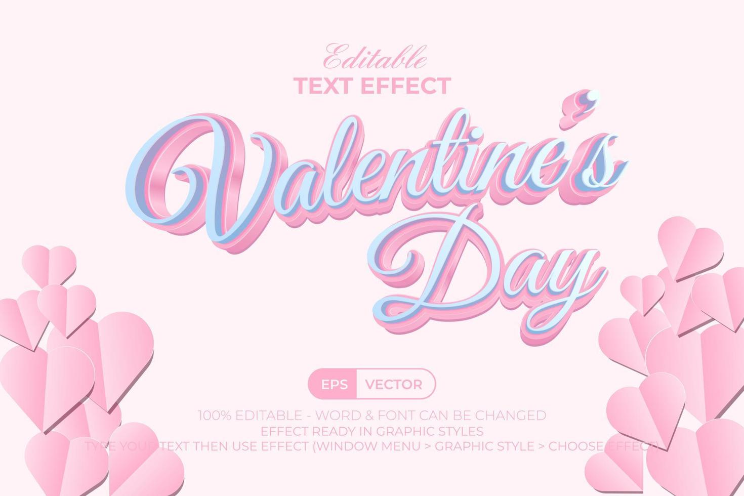 Valentines Day text effect pink style. Editable text effect background with heart paper cut vector.. vector