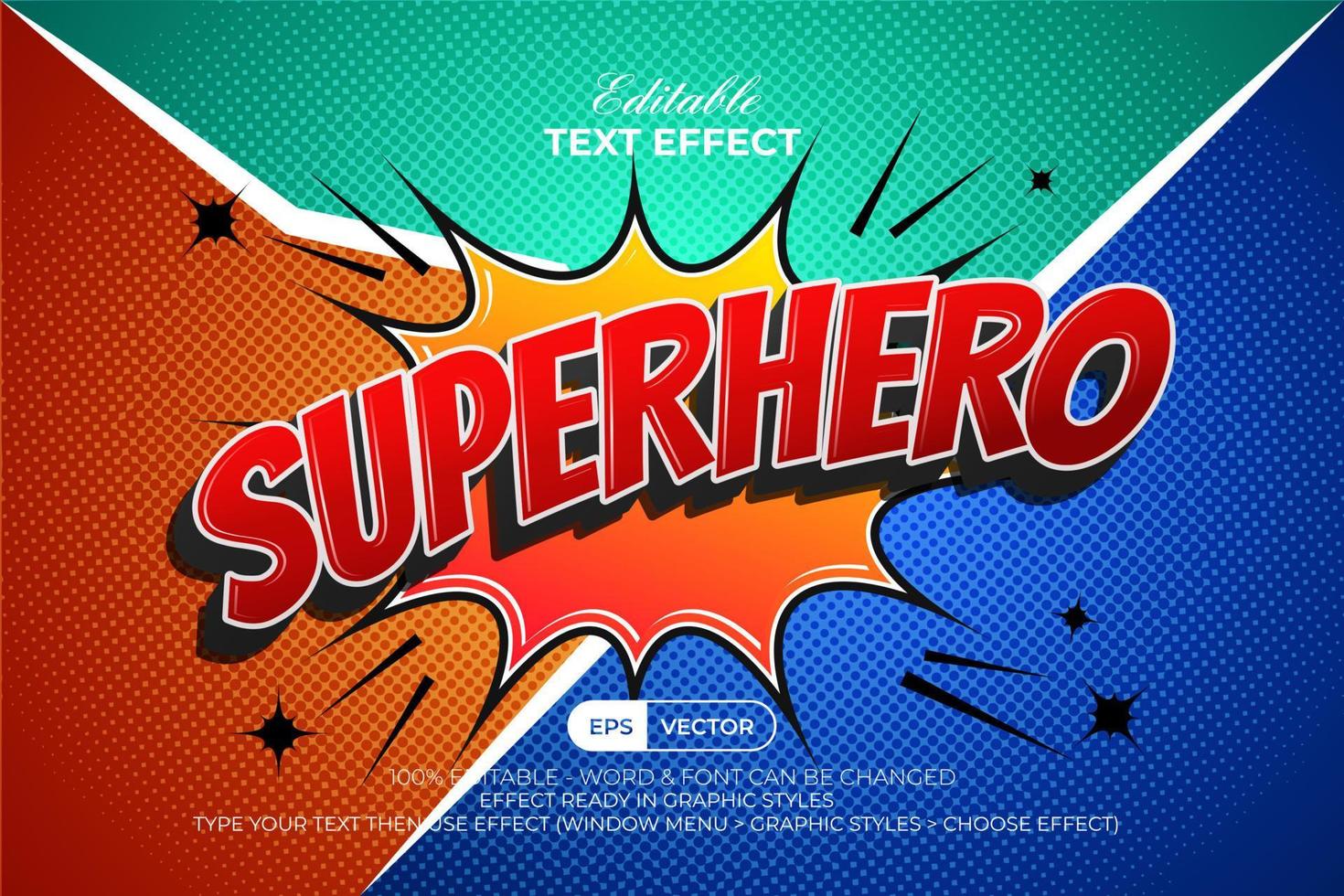 efecto de texto de superhéroe estilo cómico. efecto de texto editable con voz de burbuja y fondo de medios tonos. vector