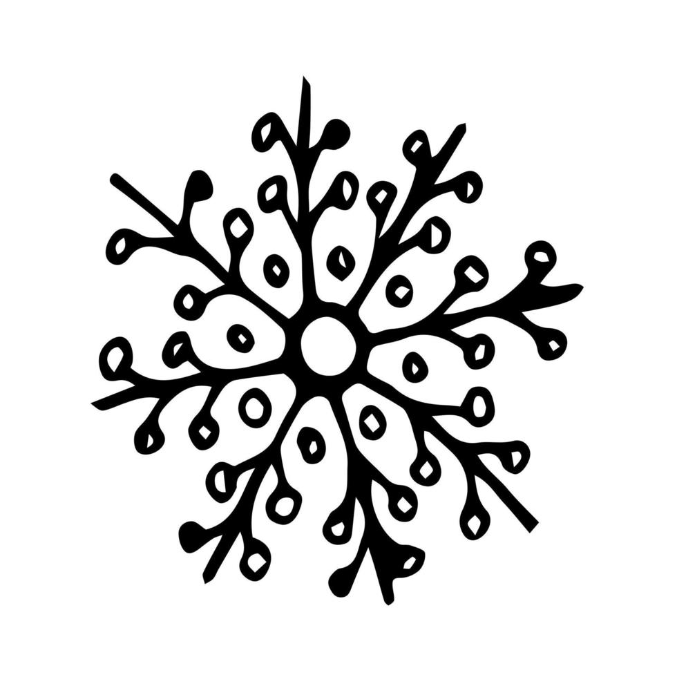 Doodle snowflake. Hand drawn vector winter element isolated on white background.