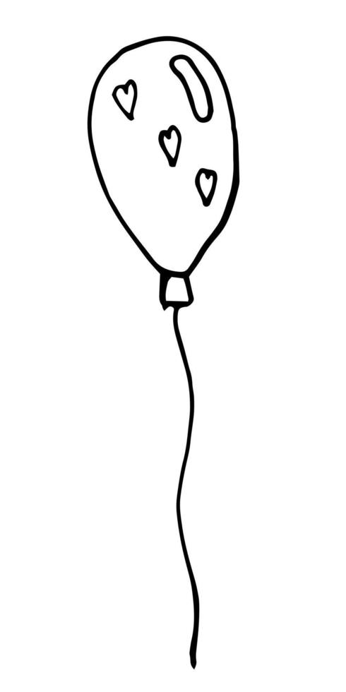 Vector ballon with heart sketch. Air ballon doodle illustration. Lovely holiday decor.