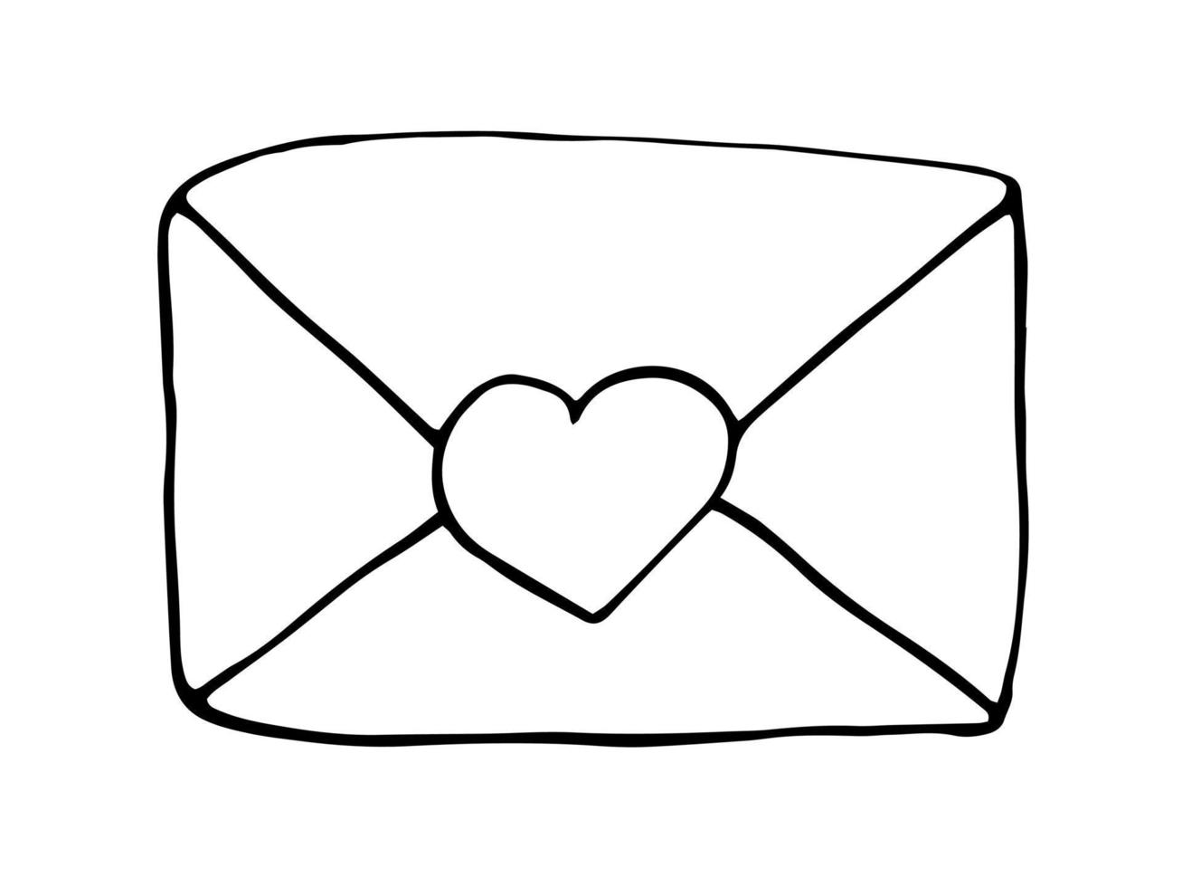 Hand drawn vector love romantic envelope. Heart envelope for lovely letters. Cute doodle sketch.