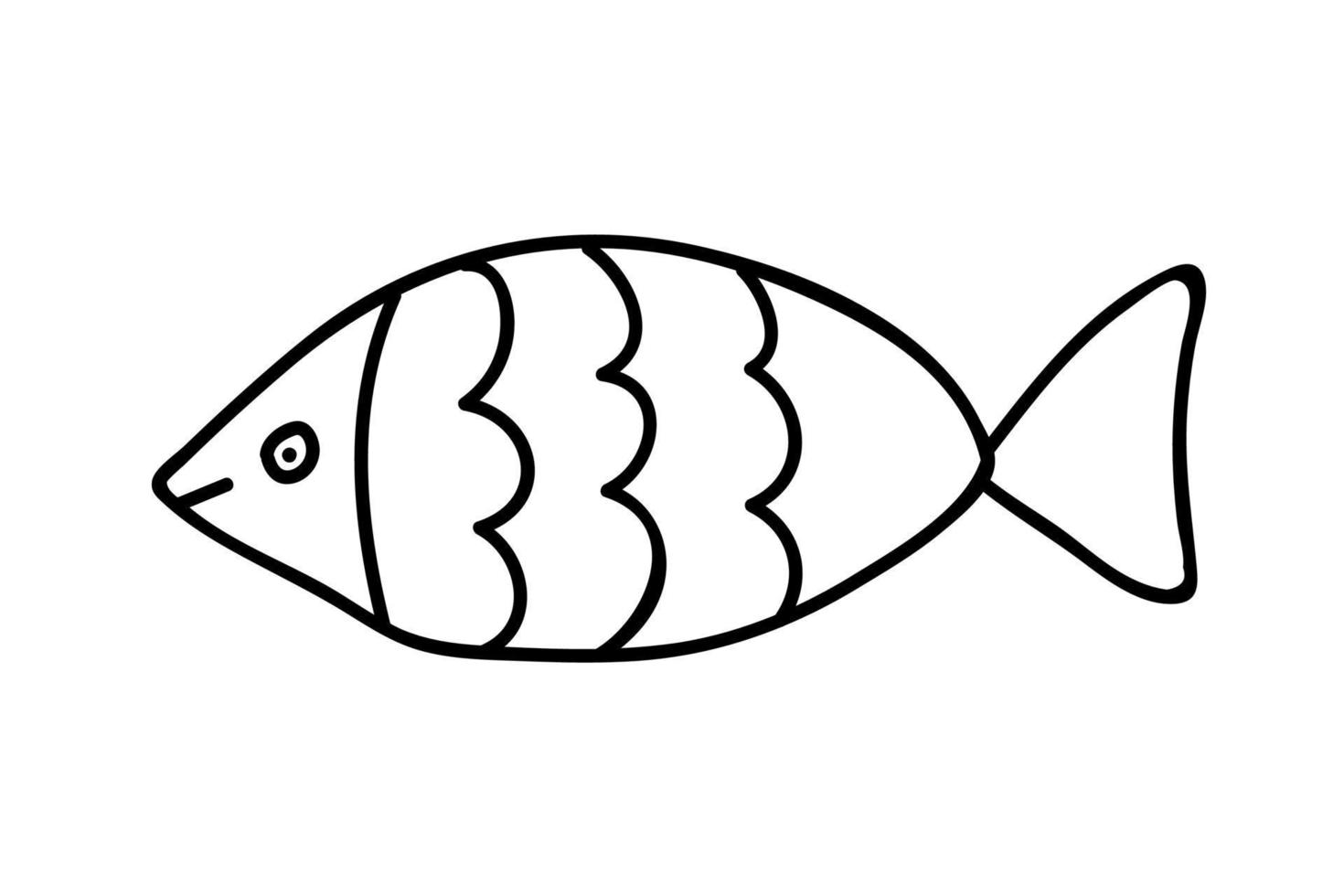 Doodle vector title fish illustration. Reef fish hand drawn illustration. Sticker, decoration, greeting cards.