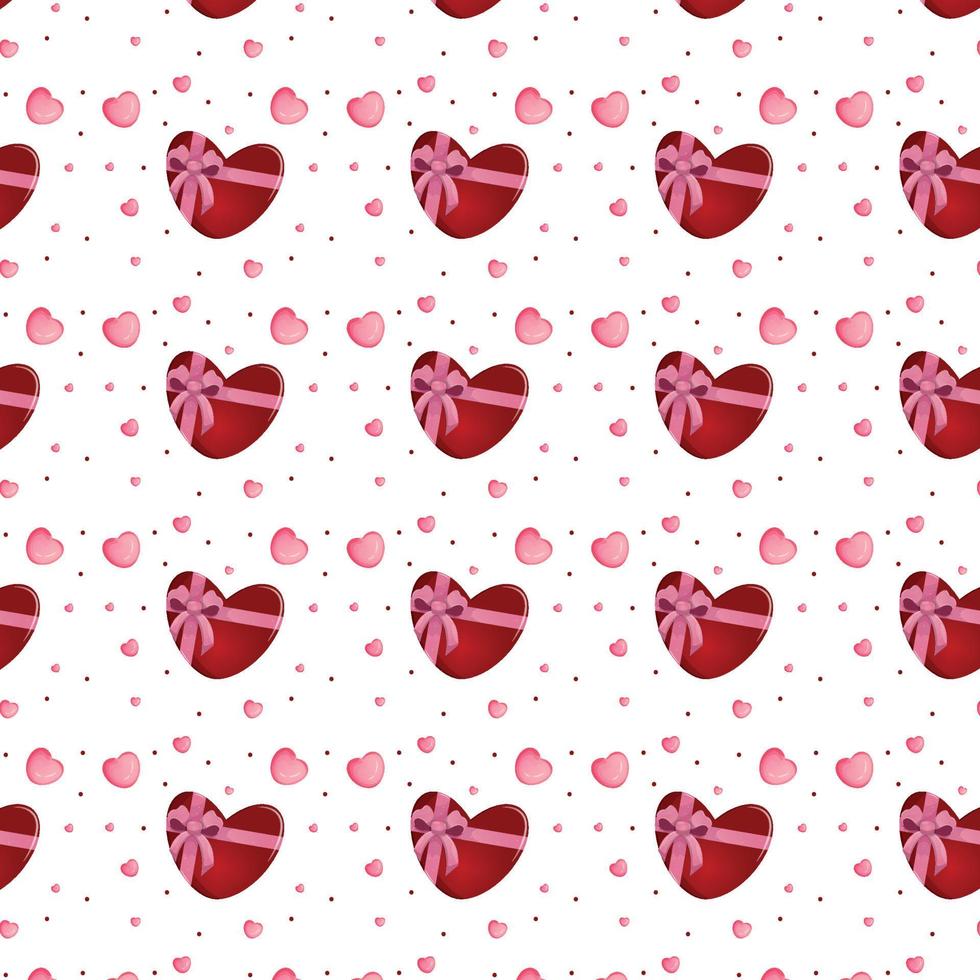 Cartoon seamless pattern with heart-shaped gift box. Romantic digital paper for Valentine's day, wedding invitations, greeting cards, scrapbooking, print, gift wrap. vector