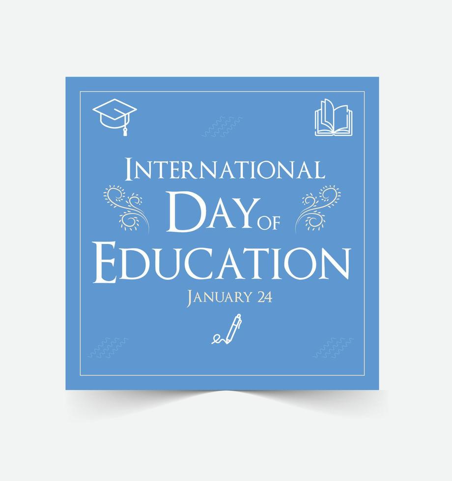 International day of Education on 24th January greeting banner. Stack of books and graduation hat on top as symbol of studying and knowledge, background at dark blue and text at white. vector