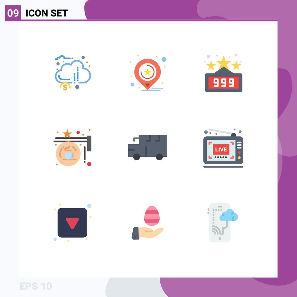 9 Universal Flat Color Signs Symbols of bus shop business hanging board Editable Vector Design Elements