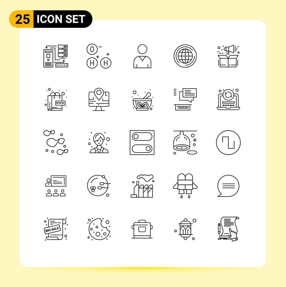 símbolos de iconos universales grupo de 25 líneas modernas de gestión de productos avatar pensar globo elementos de diseño vectorial editables vector