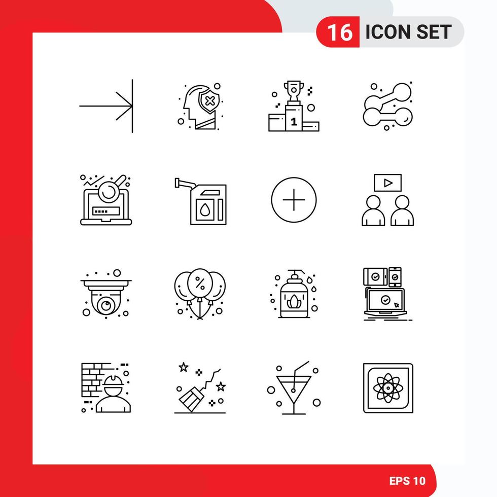 16 Universal Outline Signs Symbols of analysis sport award exercise business Editable Vector Design Elements
