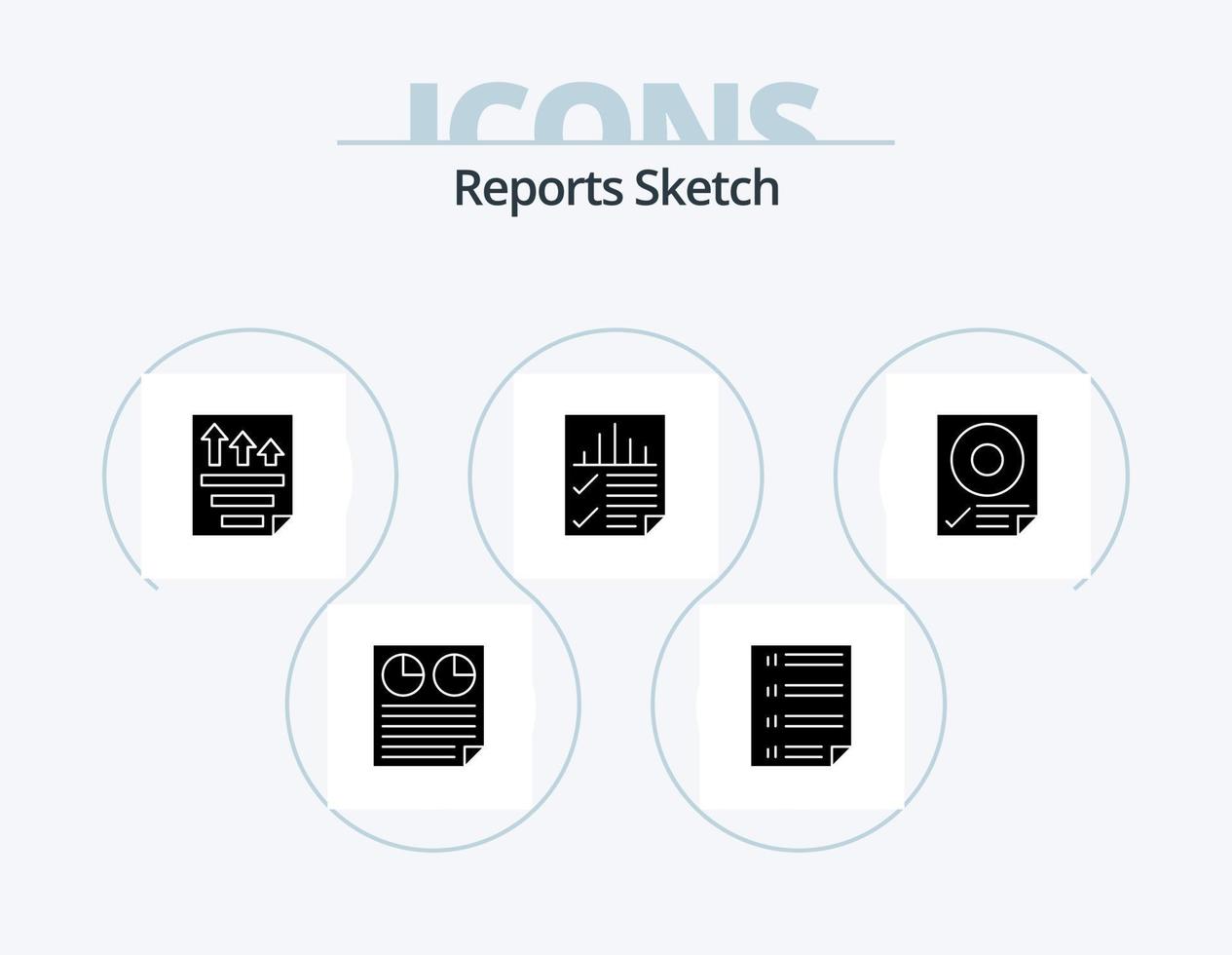 informes sketch glyph icon pack 5 diseño de iconos. página. datos. cuatro informe. página vector