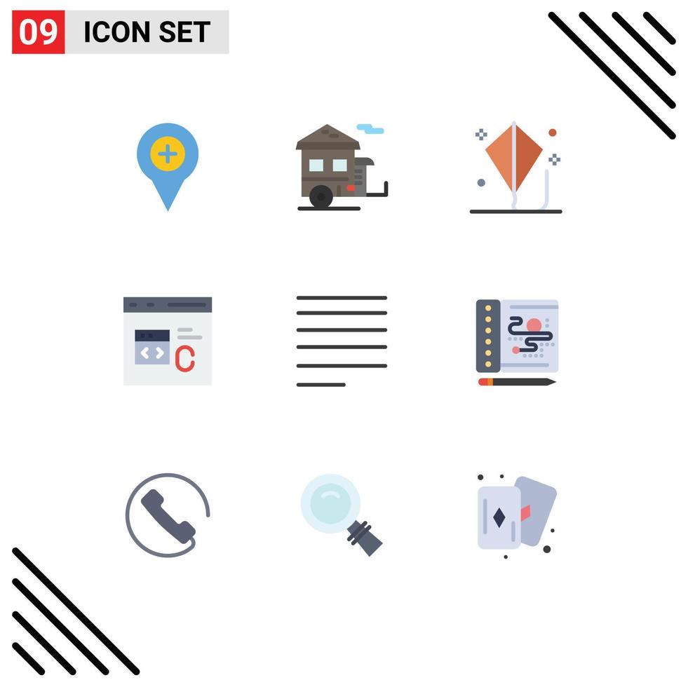 Universal Icon Symbols Group of 9 Modern Flat Colors of coding c trailer summer kite Editable Vector Design Elements