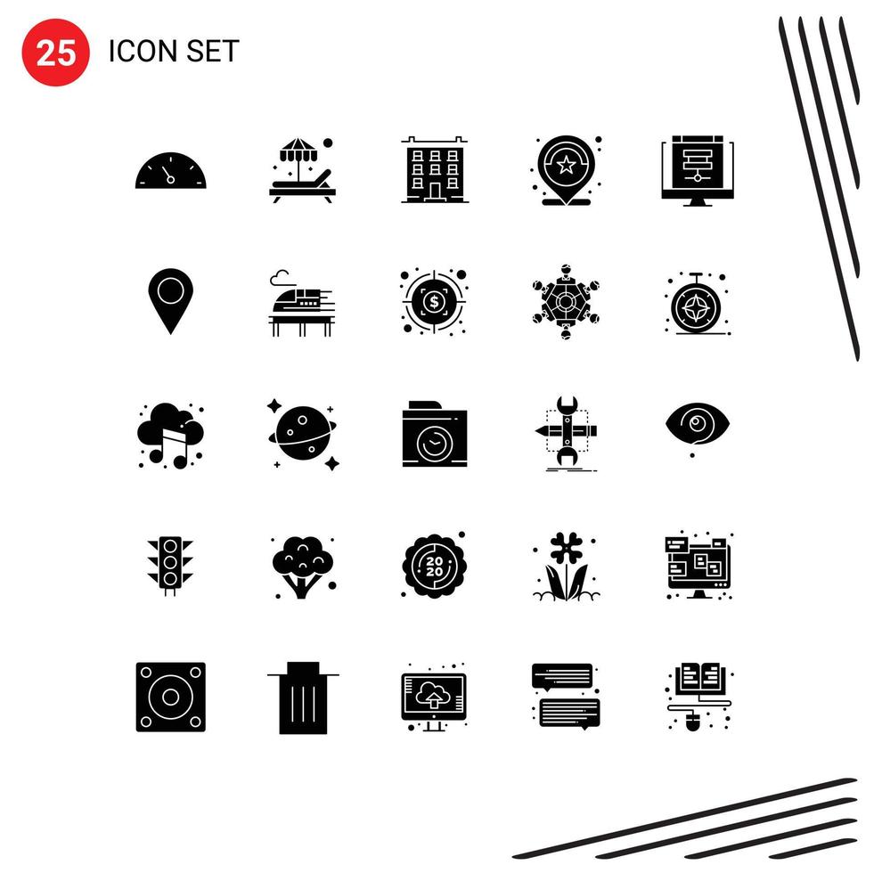 Set of 25 Vector Solid Glyphs on Grid for data stars construction review number Editable Vector Design Elements