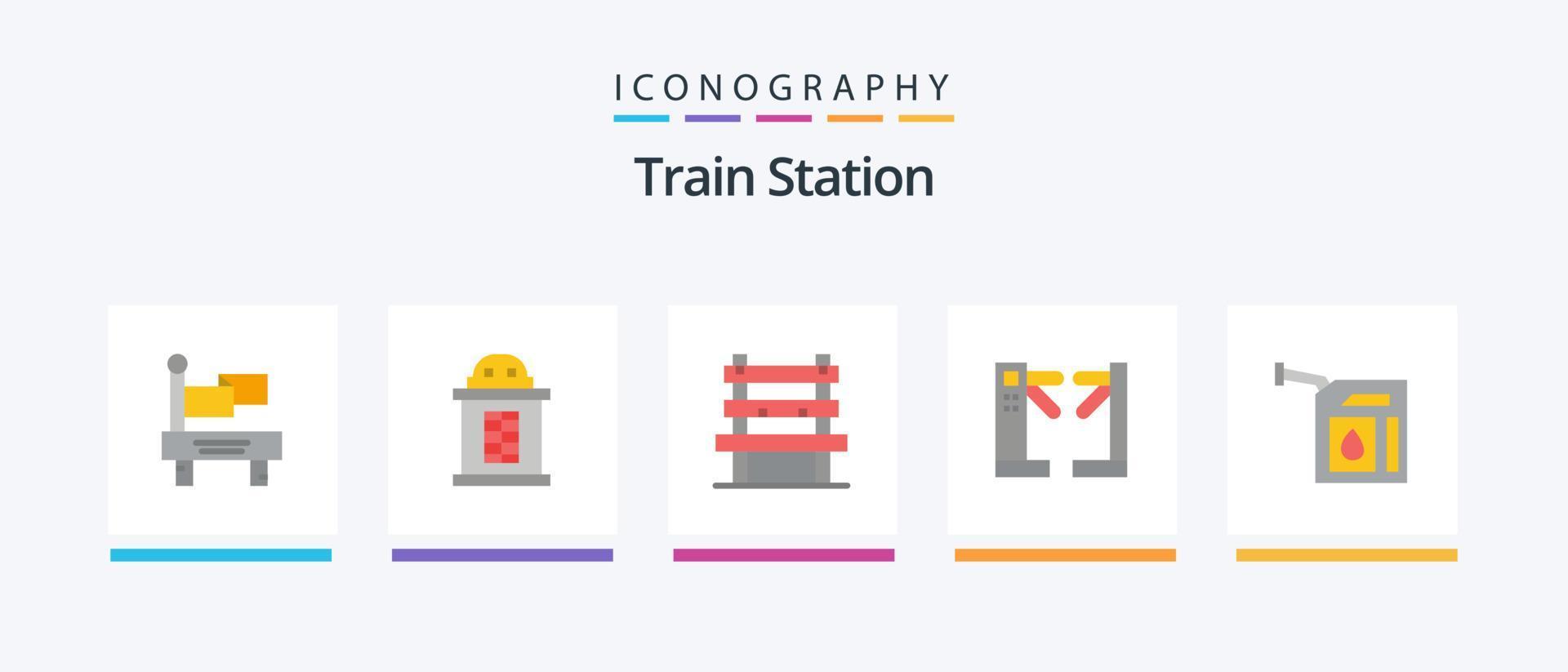 estación de tren plana 5 paquete de iconos que incluye la estación. gas. estación. auto. torniquetes diseño de iconos creativos vector