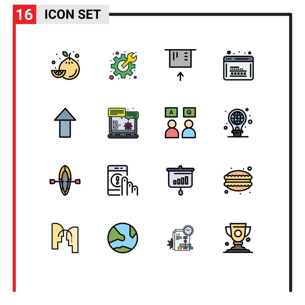 grupo de símbolos de iconos universales de 16 líneas llenas de colores planos modernos de flecha de carga tarjeta de crédito programación de seguridad web elementos de diseño de vectores creativos editables
