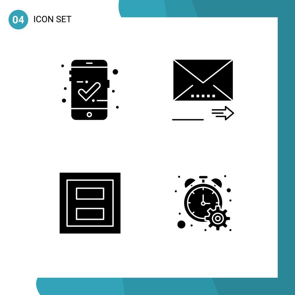4 Universal Solid Glyphs Set for Web and Mobile Applications approved layout email next two Editable Vector Design Elements