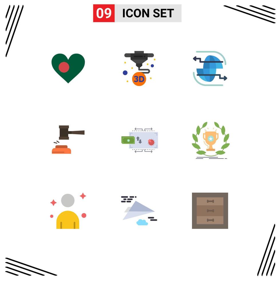 Editable Vector Line Pack of 9 Simple Flat Colors of gavel auction printing action communication Editable Vector Design Elements