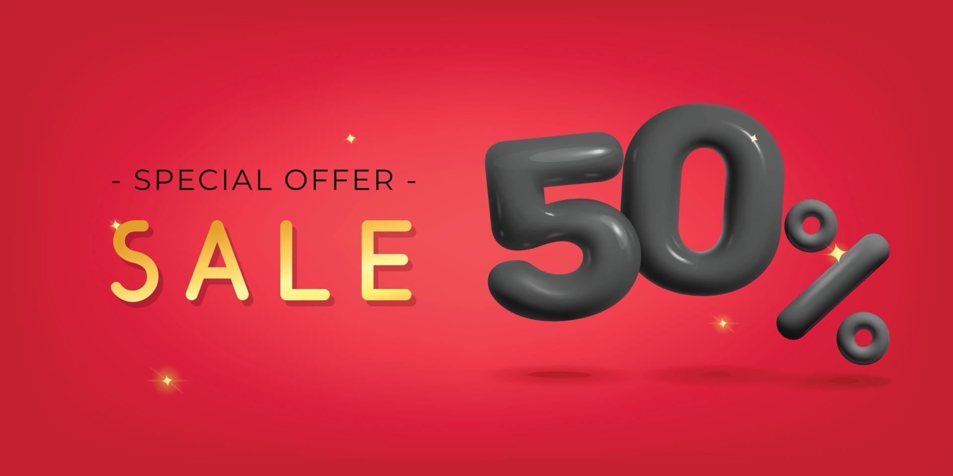 3d vector sale template promo banner with 50 off discount special offer and percentage sign