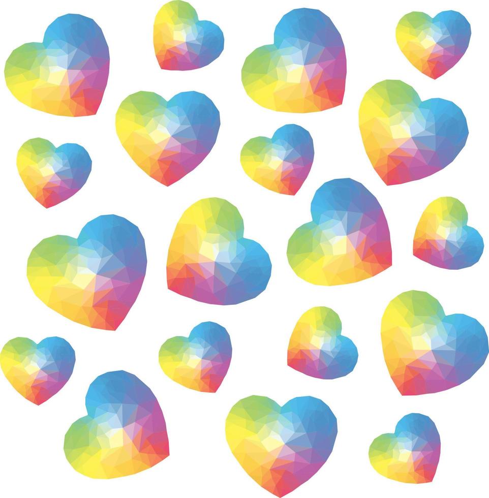 Set of colorful heart in low poly style on a white background vector