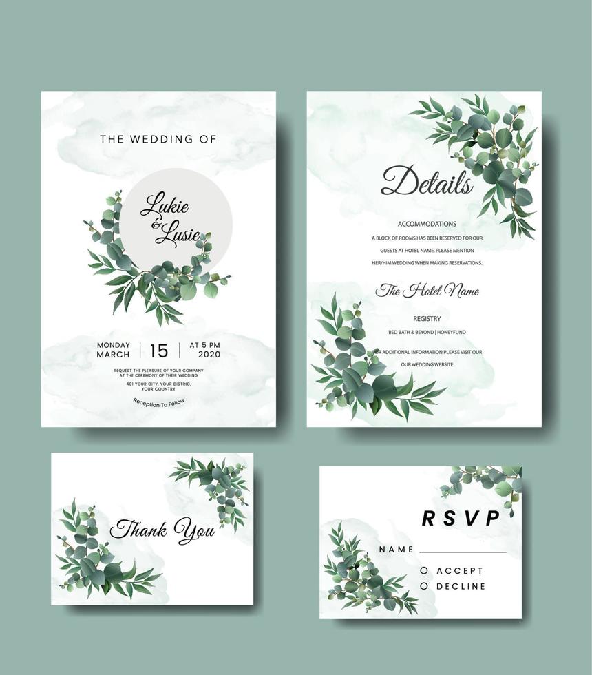 hermosa plantilla de tarjeta de invitación de boda de eucalipto vector